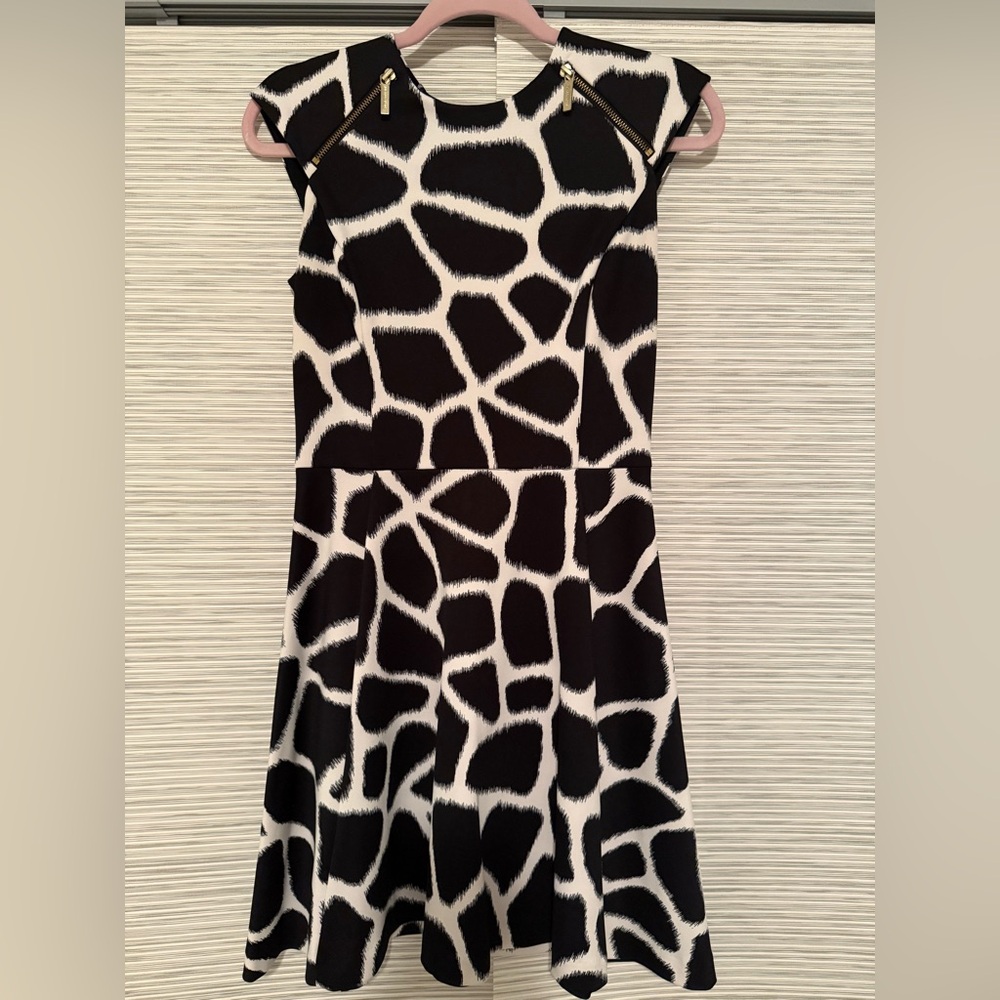 Michael Kors Black and White A-Line Midi Dress